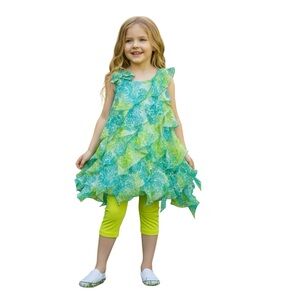 Kate Mack Green Blue mini dress and‎ Matching capri leggings